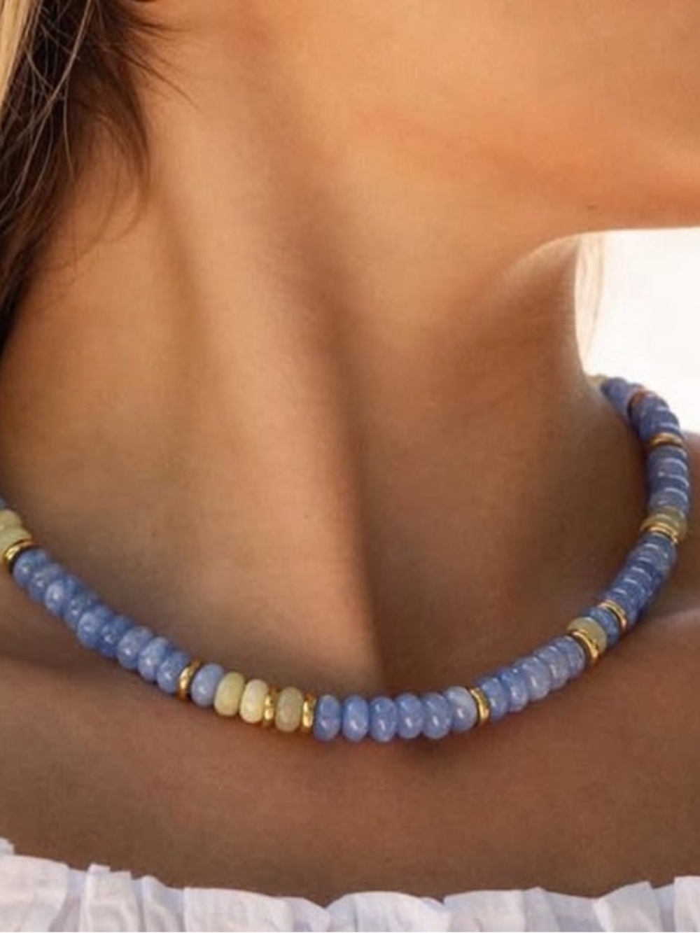 Mayamar Light Blue Quartz Beaded Necklace with 24k Gold Accents (nwt)